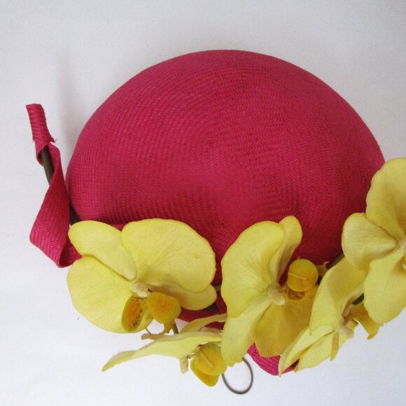 Italian Yellow Orchid Small Percher Calot Hat Pink Straw main image 4